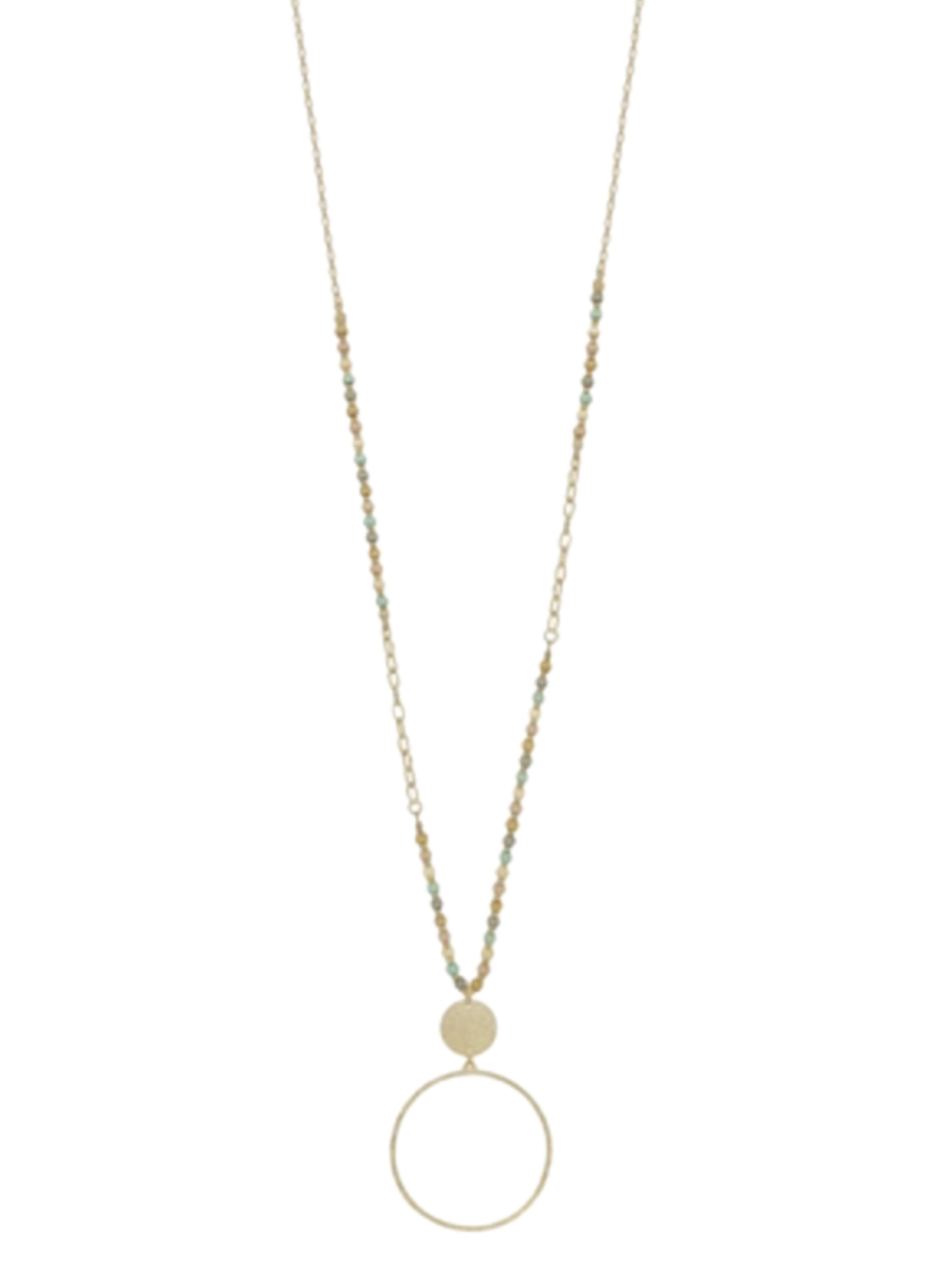 Elegant Wood and Gold Beaded Circle Pendant Necklace