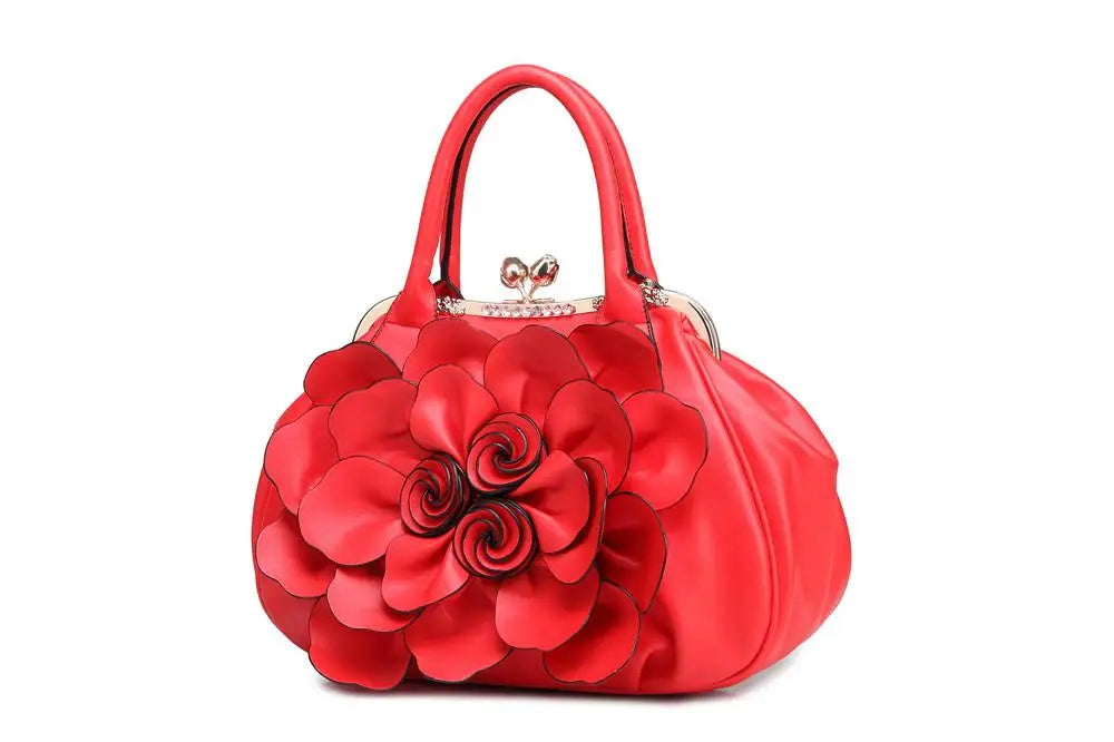 Stylish Pink Flower Buckle PU Leather Crossbody Bag