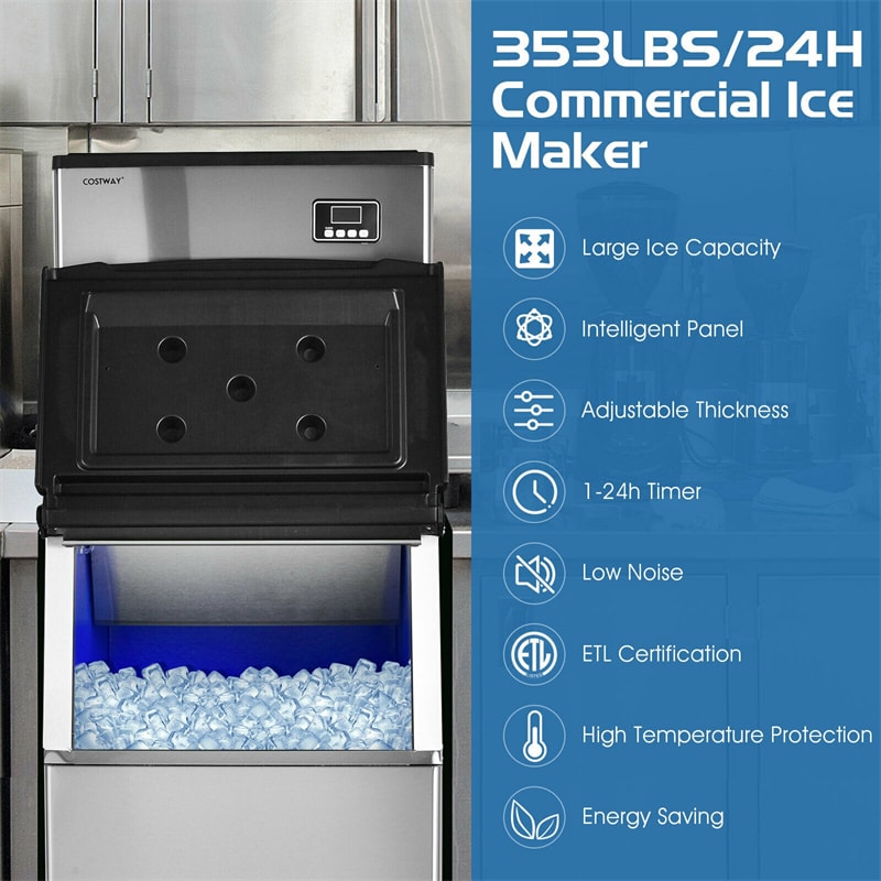 High-Capacity Split Commercial Ice Maker Machine with 198lbs Storage