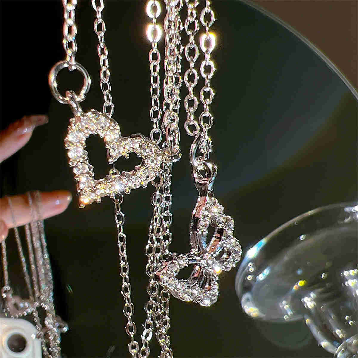 17KM Romantic Heart Pendant Zircon Necklace for Women
