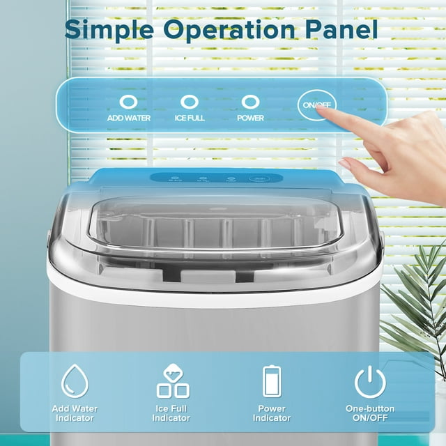 Auseo Countertop Ice Maker - Portable, Self-Cleaning, 26lbs/24H, 9 Cubes in 8 Mins