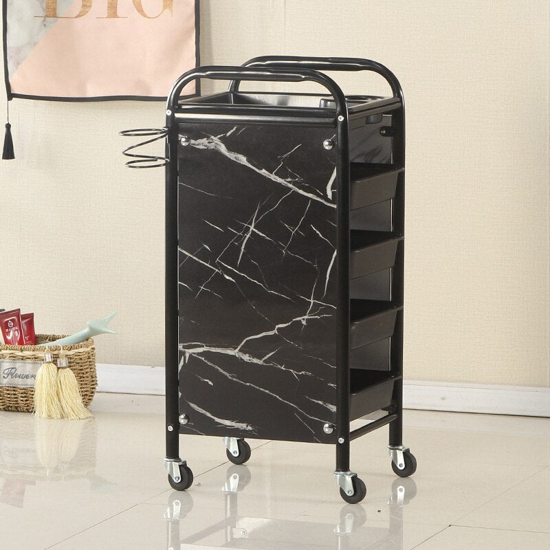 Vintage-Style Metal Salon Trolley with Multi-Level Storage