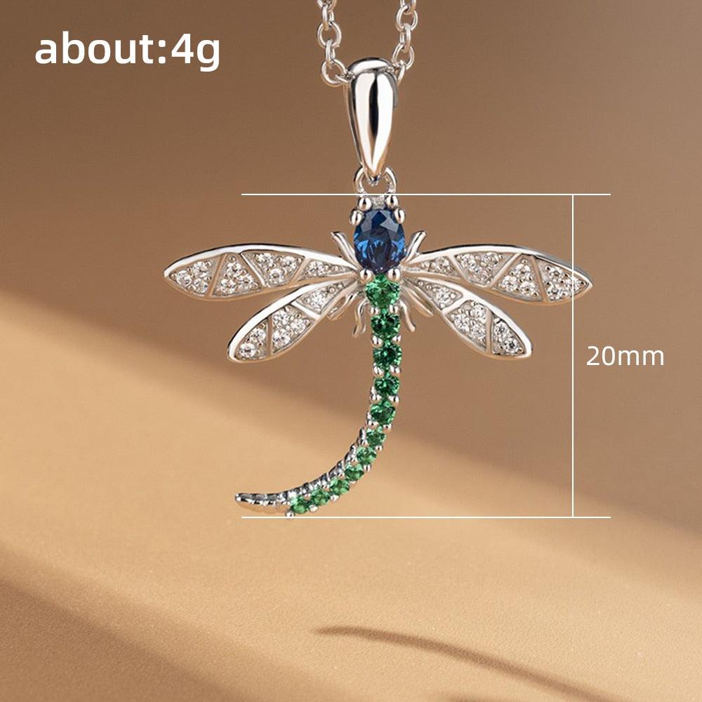 Glamorous Brass Dragonfly Pendant Necklace with Cubic Zirconia