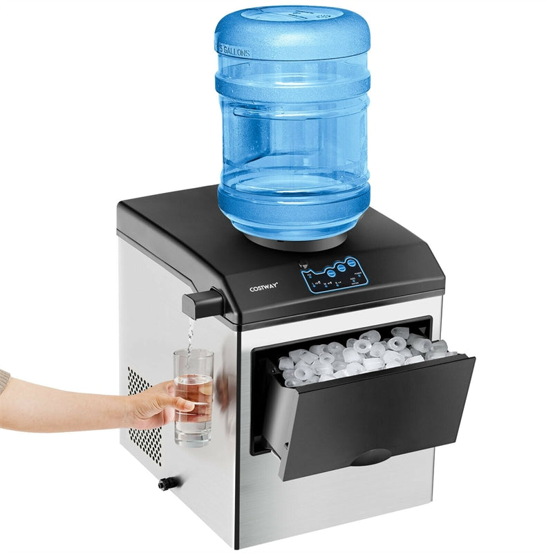 Stainless Steel 48lbs Ice Maker with Built-in Water Dispenser