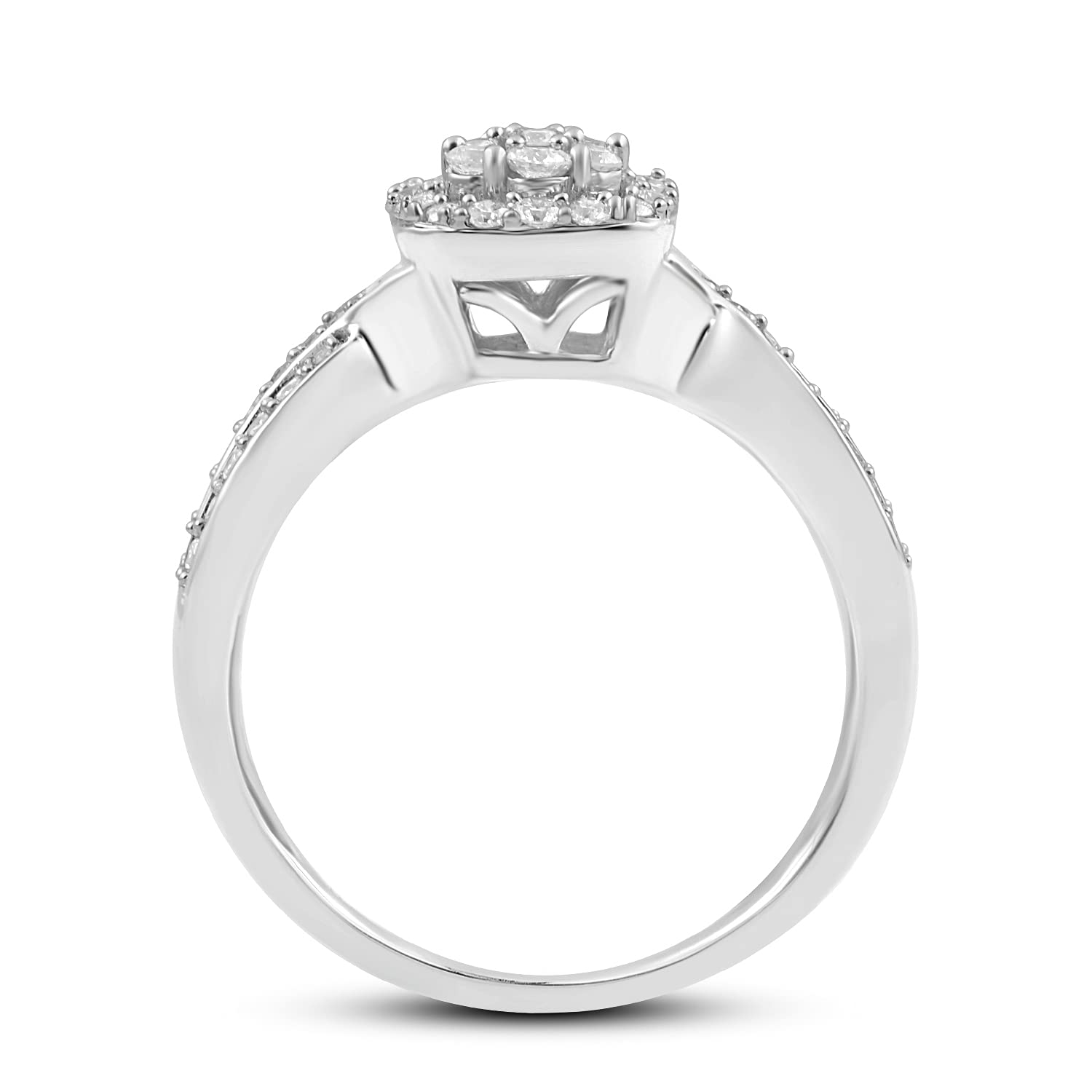 Gleaming Sterling Silver Engagement Ring with 1/2 CTTW Natural White Diamonds
