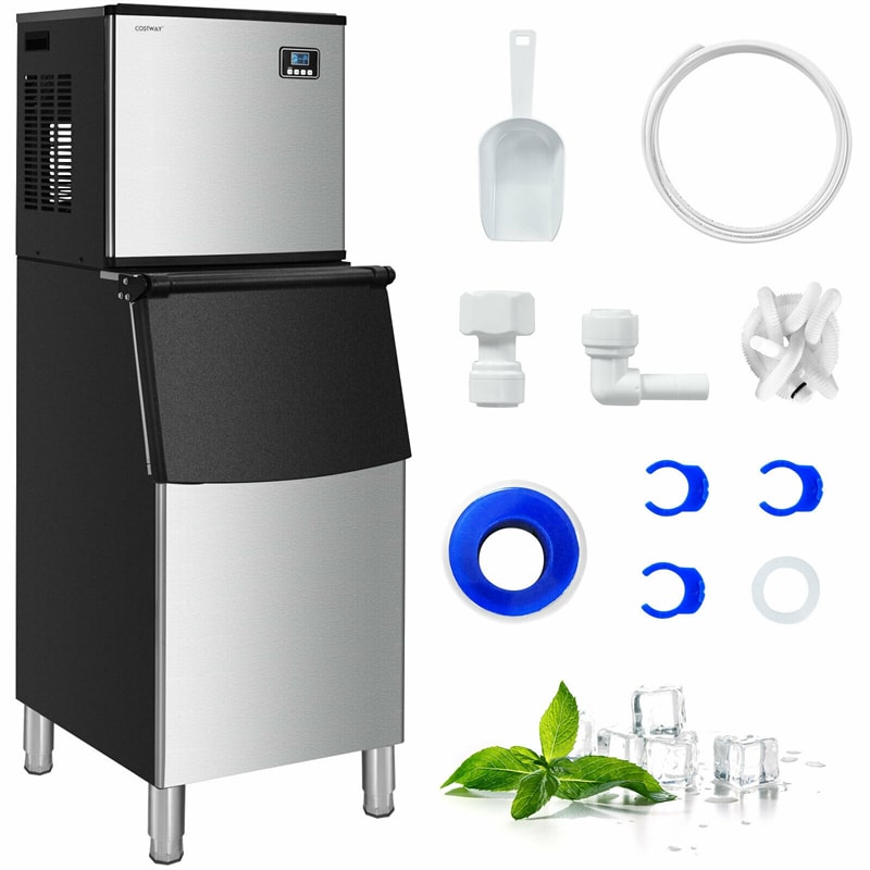 High-Capacity Split Commercial Ice Maker Machine with 198lbs Storage