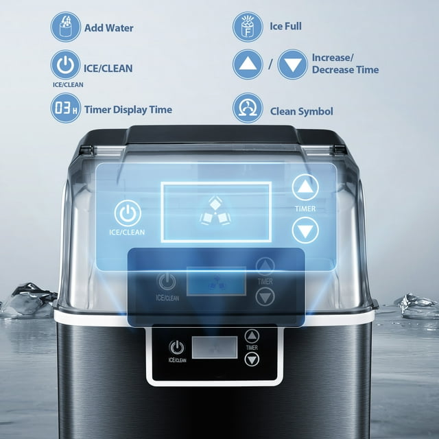 Auseo Portable Nugget Ice Maker - Countertop, Chewable Ice, Self-Cleaning, LED Display