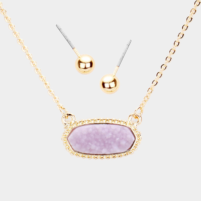 Glittering Druzy Hexagon Pendant Necklace