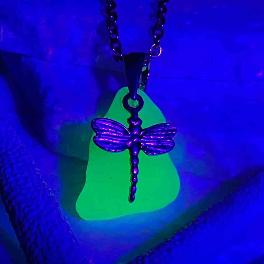 Eco-Friendly UV Sea Glass Dragonfly Pendant | #5289