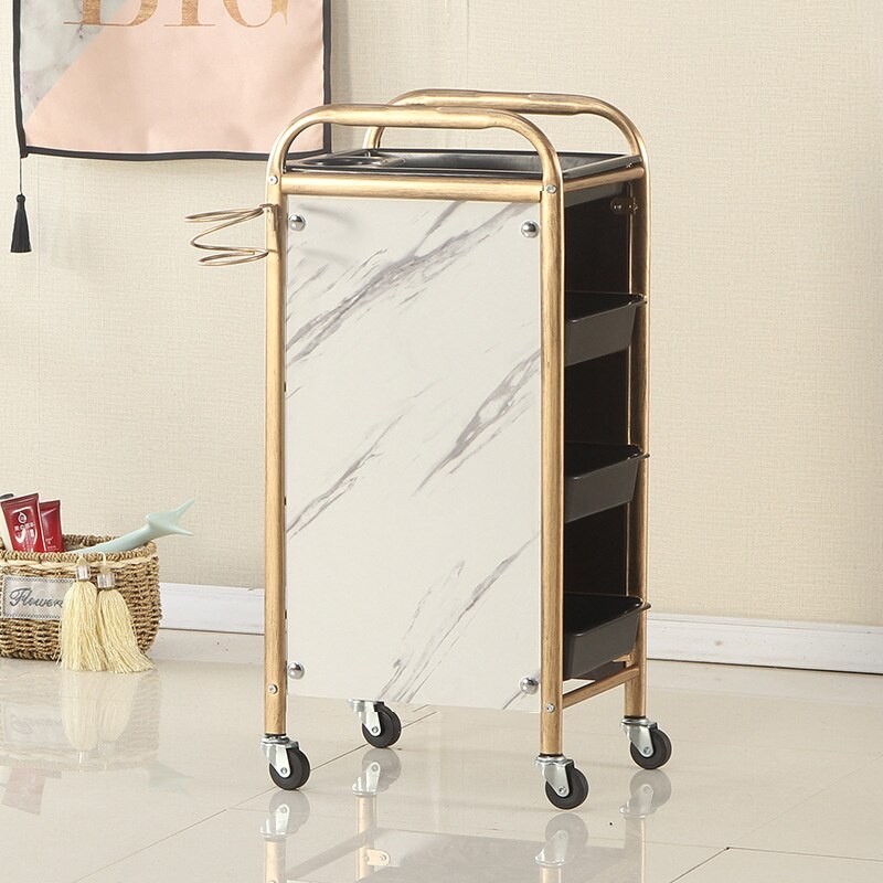 Vintage-Style Metal Salon Trolley with Multi-Level Storage
