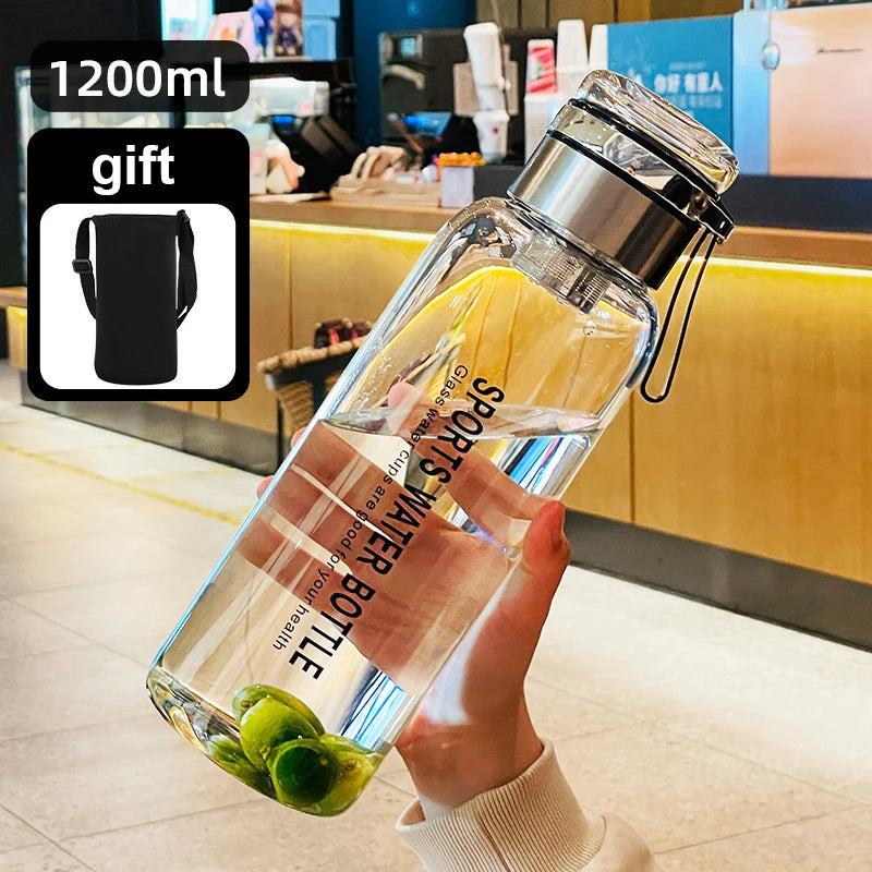 2L Glass Water Bottle with Tea Infuser, Leakproof & Portable for Outdoor Activities