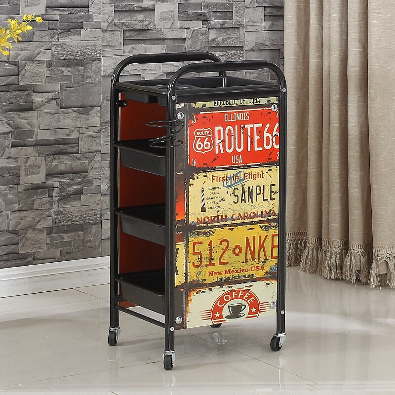 Vintage-Style Metal Salon Trolley with Multi-Level Storage