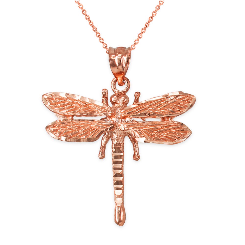 Glamorous Dragonfly Diamond-cut Gold Pendant Necklace