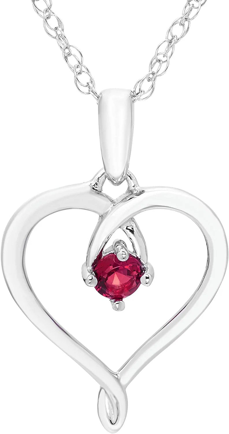 Genuine Ruby Heart Pendant in Sterling Silver with Chain