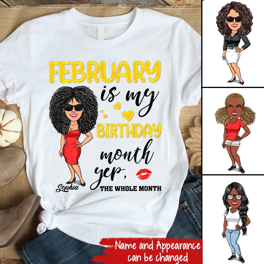 February Birthday Queen Shirt, Custom-Made for February-born Ladies