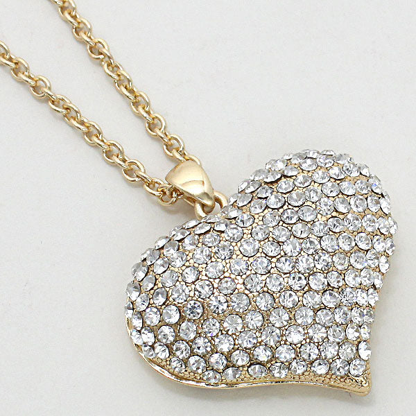 Glittering Crystal Pave Heart Pendant Long Necklace