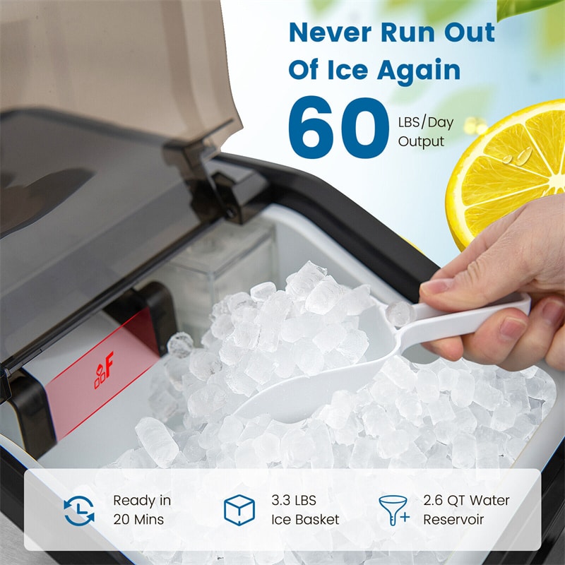 Portable Nugget Ice Maker - High-Capacity 60 lbs/Day Stainless Steel Machine