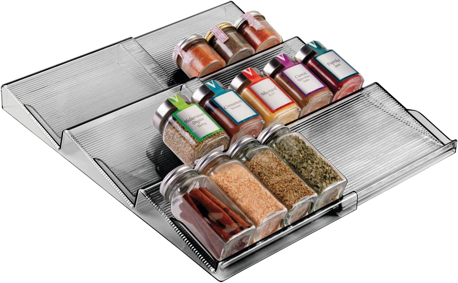 Upgraded 3-Tier Plastic Spice Rack Organizer for Kitchen Drawers