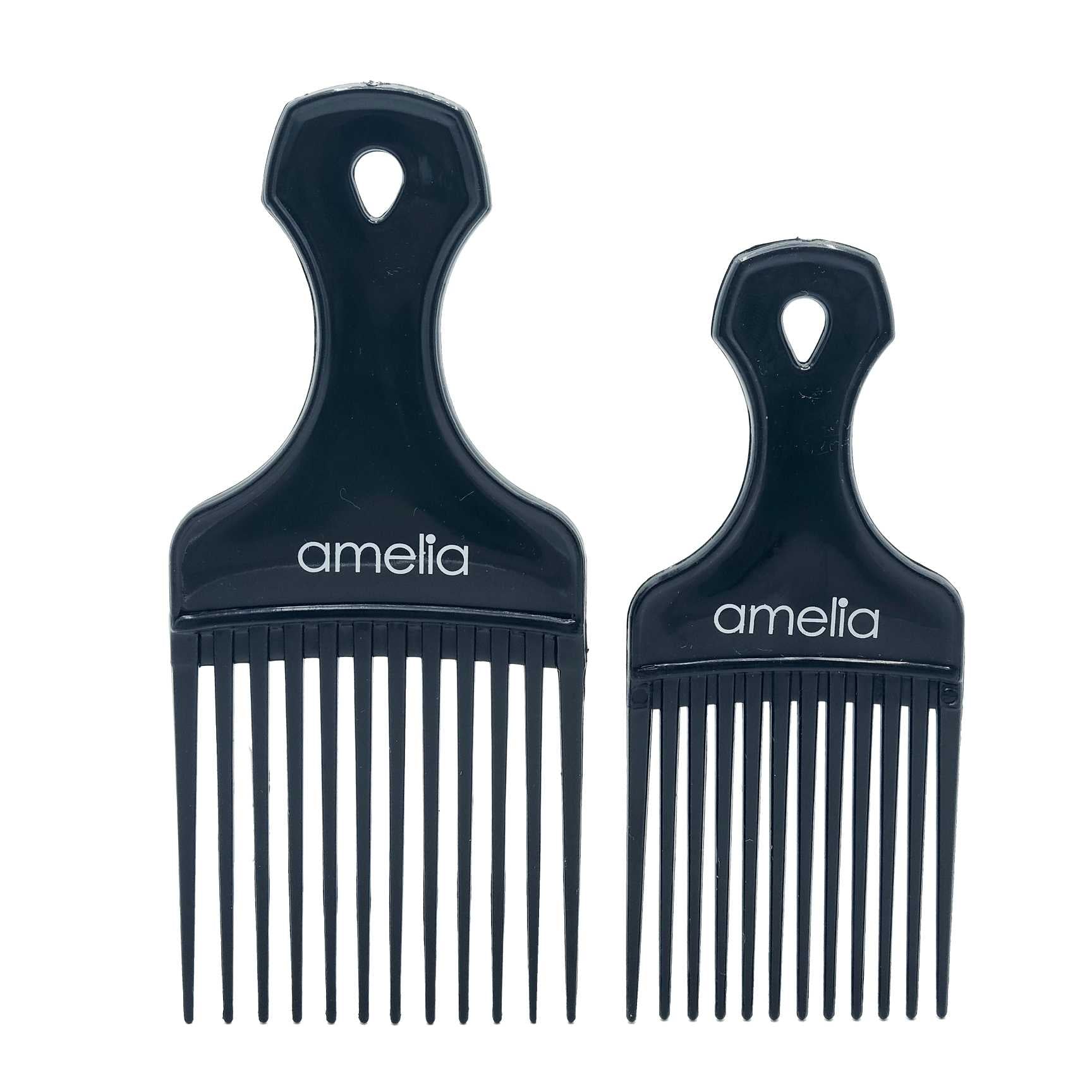 Amelia Beauty Wide Tooth Pick Comb Set, 6in & 7in, Black, Professional Grade