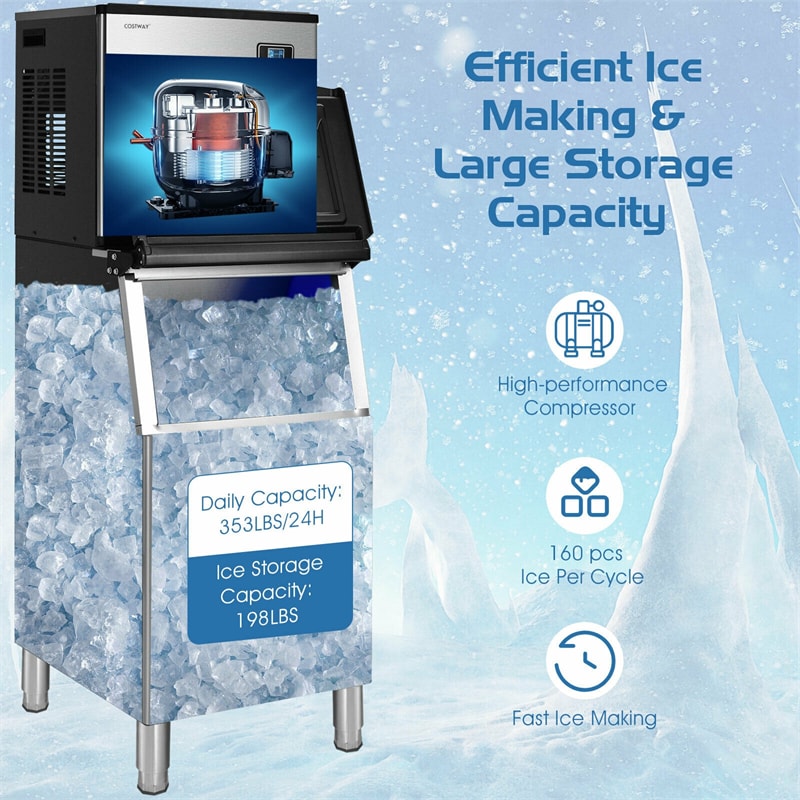 High-Capacity Split Commercial Ice Maker Machine with 198lbs Storage