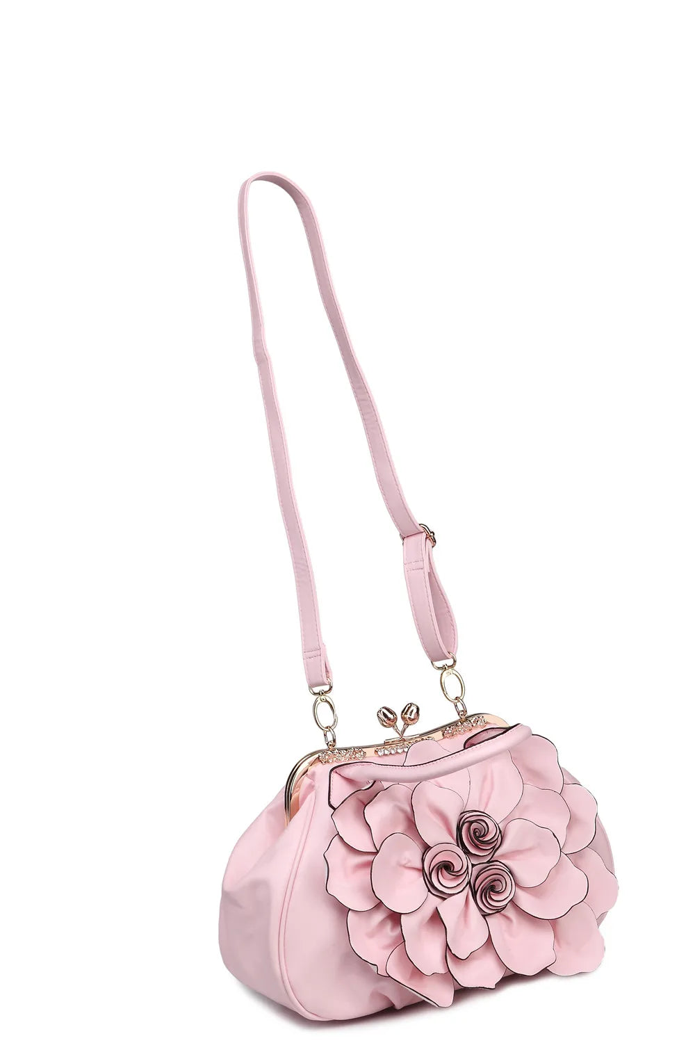 Stylish Pink Flower Buckle PU Leather Crossbody Bag