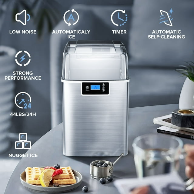 Auseo Portable Nugget Ice Maker - Soft Chewable Ice, Self-Cleaning, LED Display