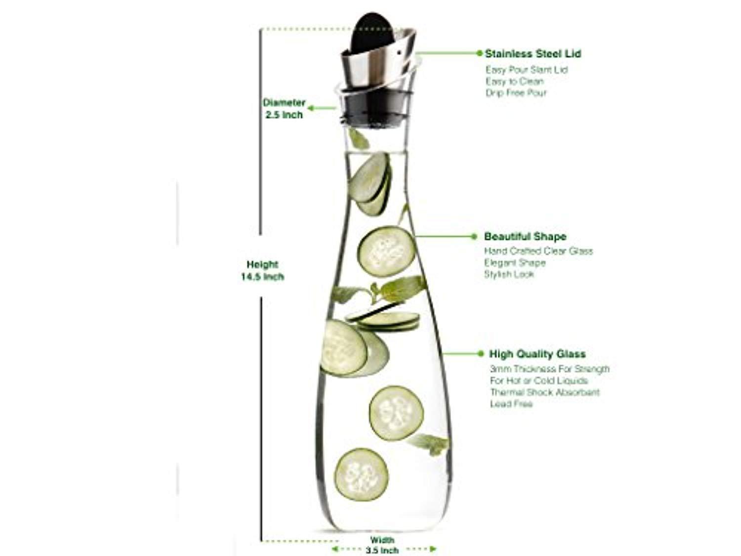 AVACRAFT 3mm Thick Borosilicate Glass Carafe with Stainless Steel Lid, 40 Oz
