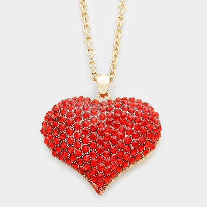 Glittering Crystal Pave Heart Pendant Long Necklace