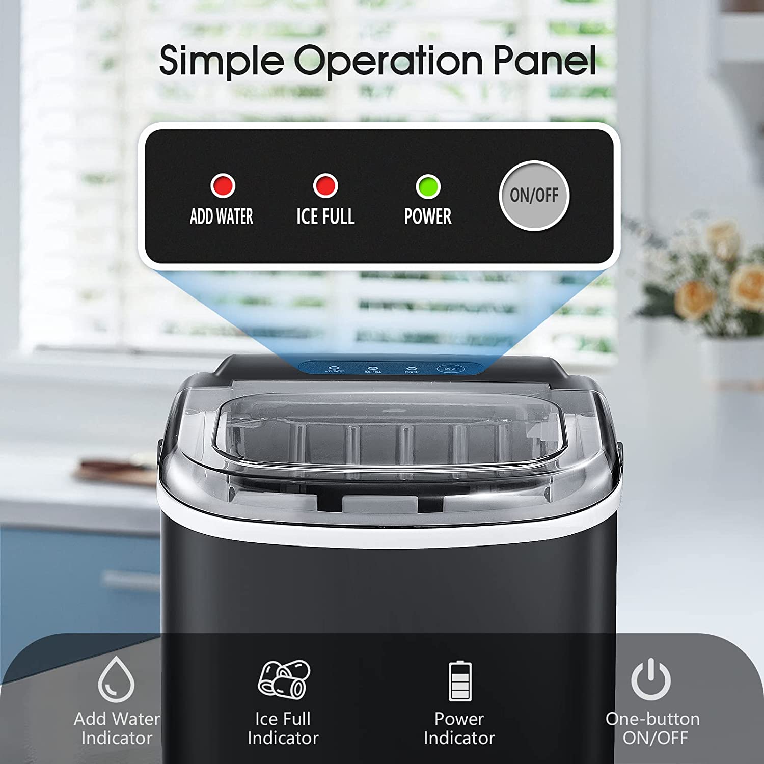 Portable Ice Maker Machine, 26 lbs/24H, 9 Cubes in 8 Mins