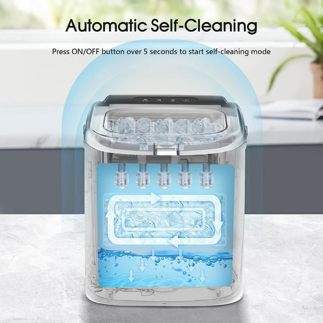 Auseo Countertop Ice Maker, Portable and Stylish with Self-Cleaning, 26lbs/Day