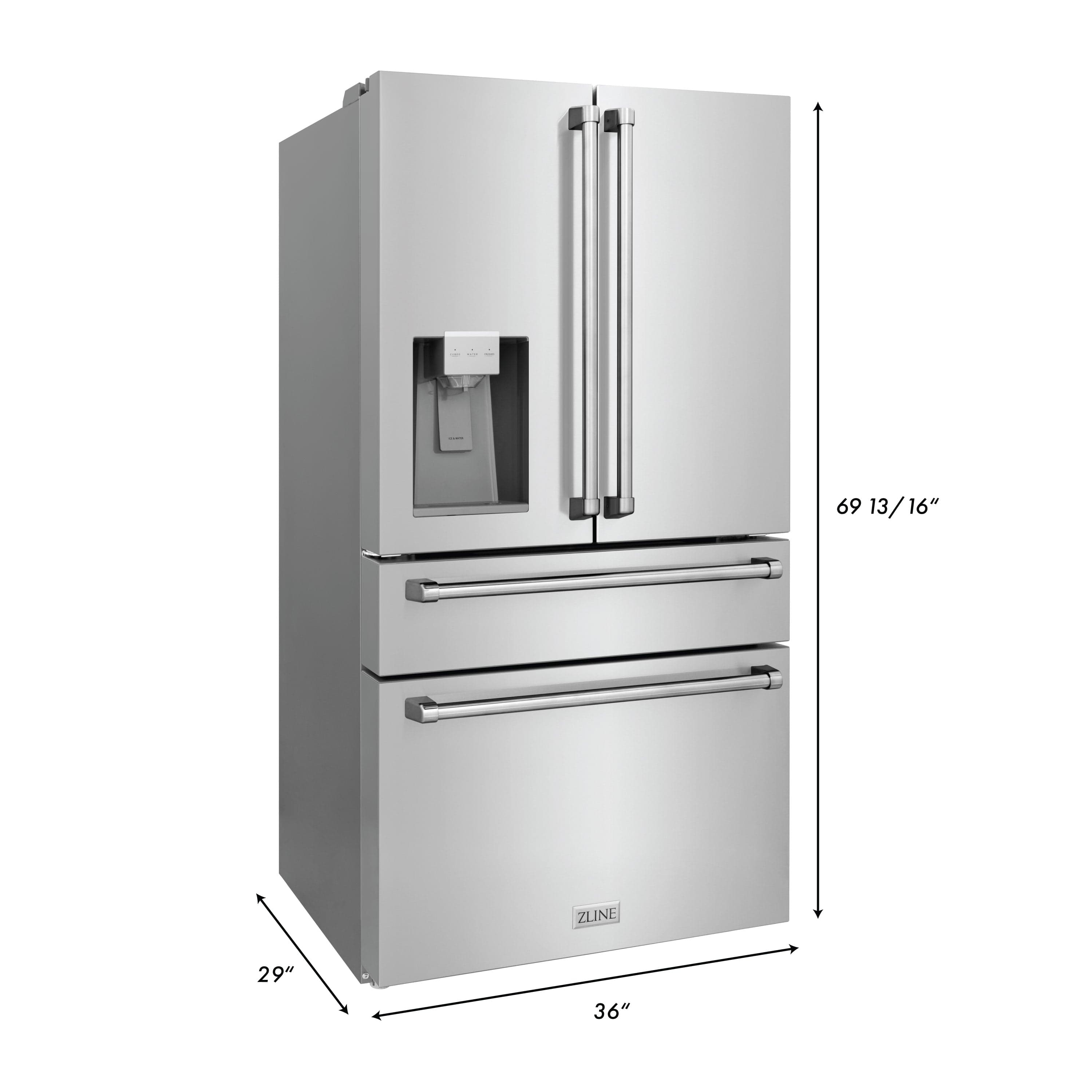 ZLINE 36" French Door Refrigerator with Dispenser, Ice Maker, Stainless Steel