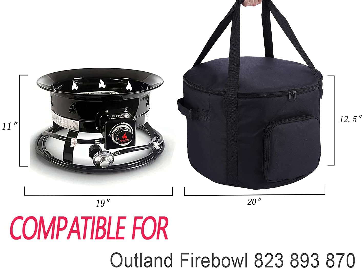 SIRUITON Outdoor Fire Pit Bag, Waterproof Travel Case for 19" Propane Gas Fire Pit