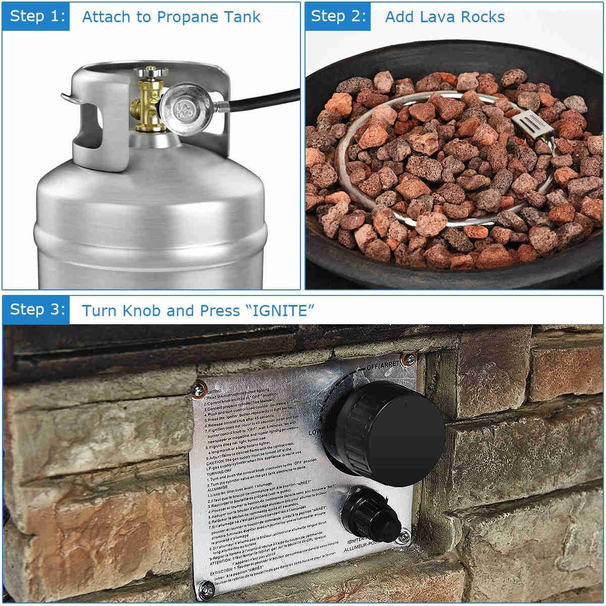Stainless Steel Outdoor Propane Fire Pit, 40,000 BTU