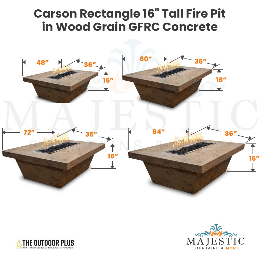 The Outdoor Plus Carson Rectangle 16" Tall Woodgrain Concrete Fire Pit with Cover