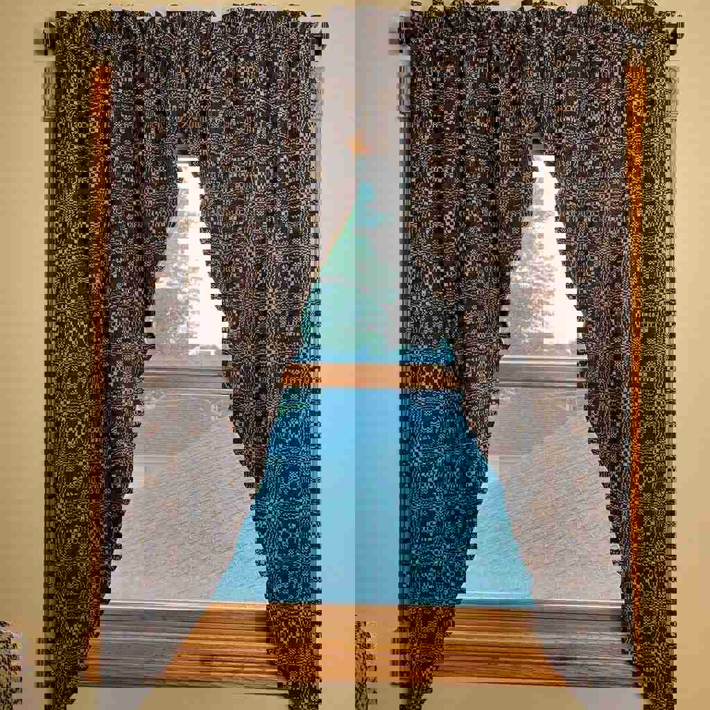 Gettysburg Black and Tan Woven Long Swag Curtains Set