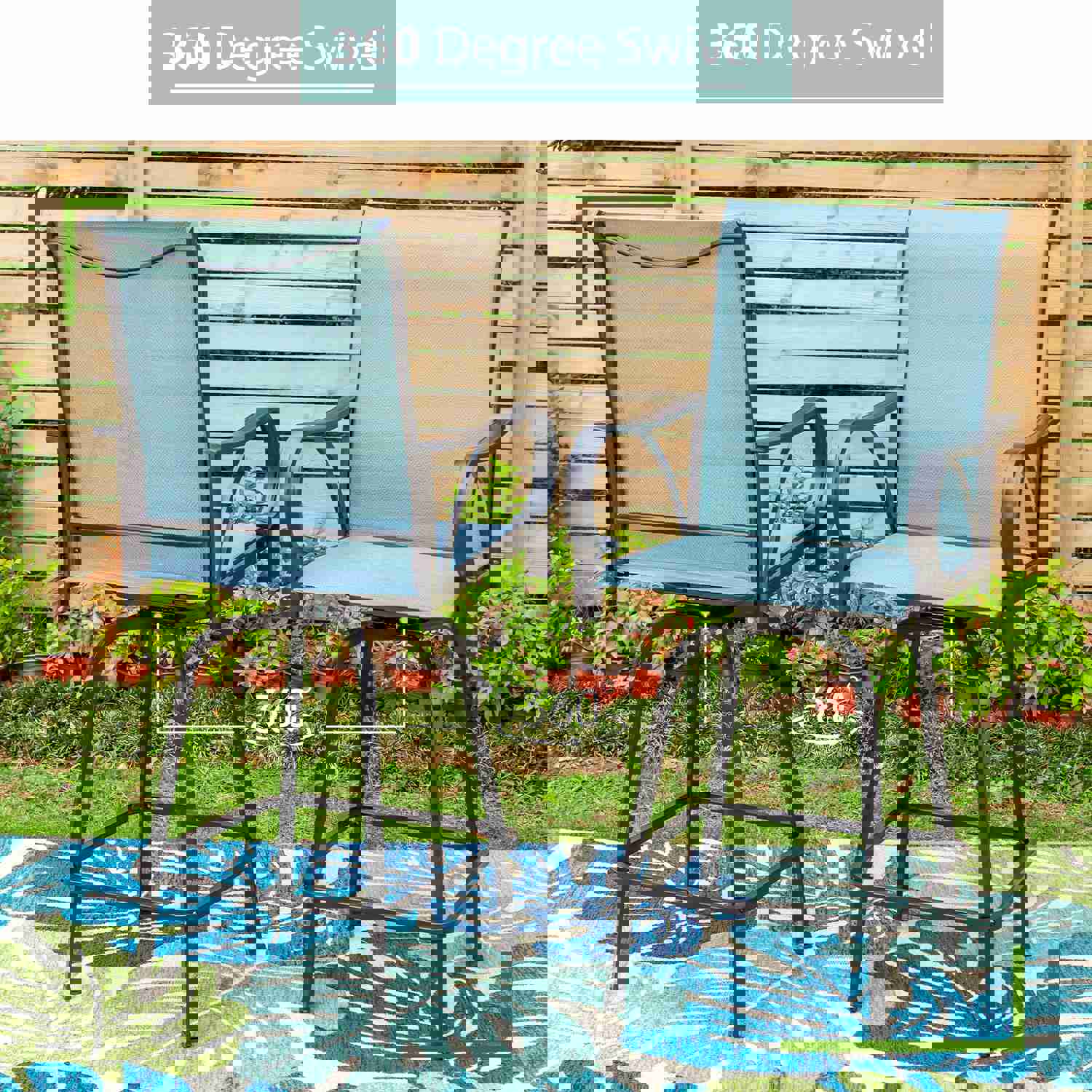 PHI VILLA Outdoor Bar Stool Set with Steel Table & Swivel Textilene Stools
