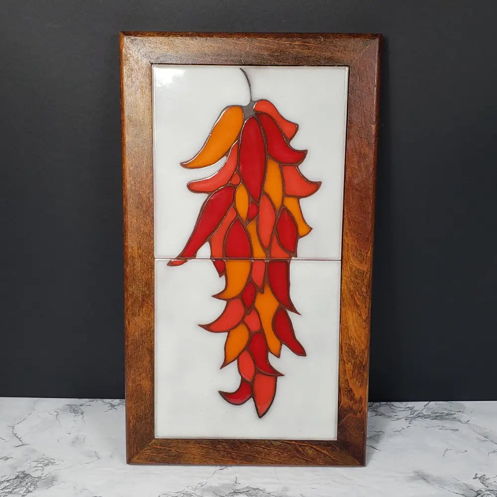 Vintage Italian Red Pepper Tile Trivet, Wood Wall Decor