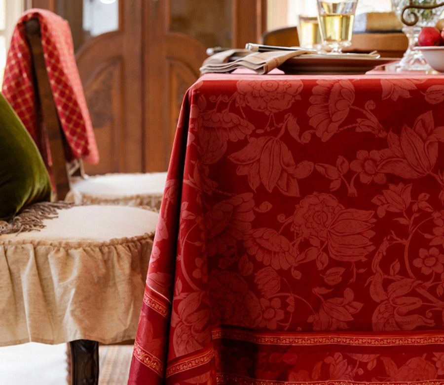 Elegant Red Flower Pattern Tablecloth for Dining and Special Events
