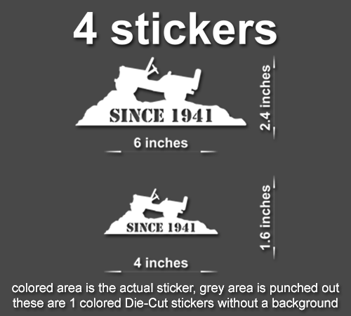 4x Jeep Willys Since 1941 Hill Decals Stickers for Wrangler TJ JK CJ YJ JL Style