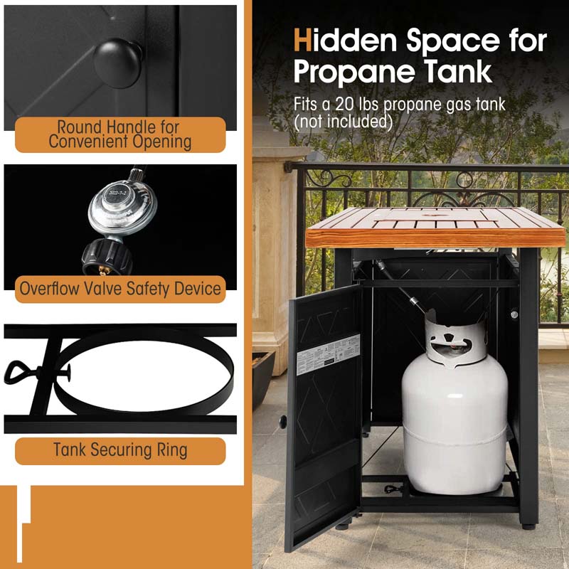 57" Rectangular Outdoor Propane Gas Fire Pit Table with Auto-Ignition