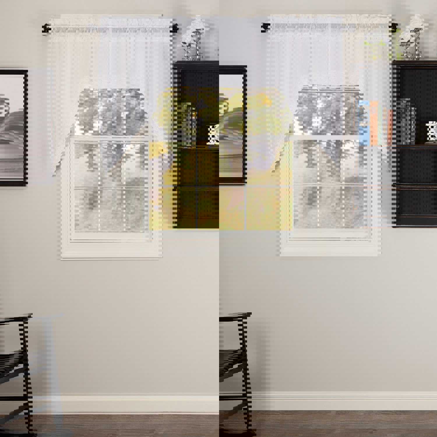 Elegant White Ruffled Sheer Swag Curtains Set