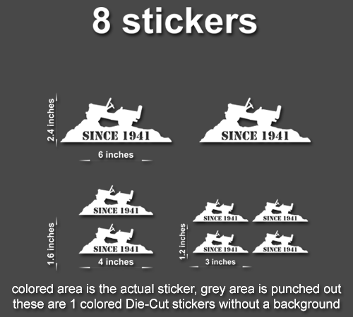 8x Jeep Willys Since 1941 Hill Decals Stickers for Wrangler TJ JK CJ YJ JL Style