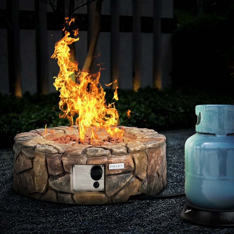 Stainless Steel Outdoor Propane Fire Pit with Lava Rocks & Cover