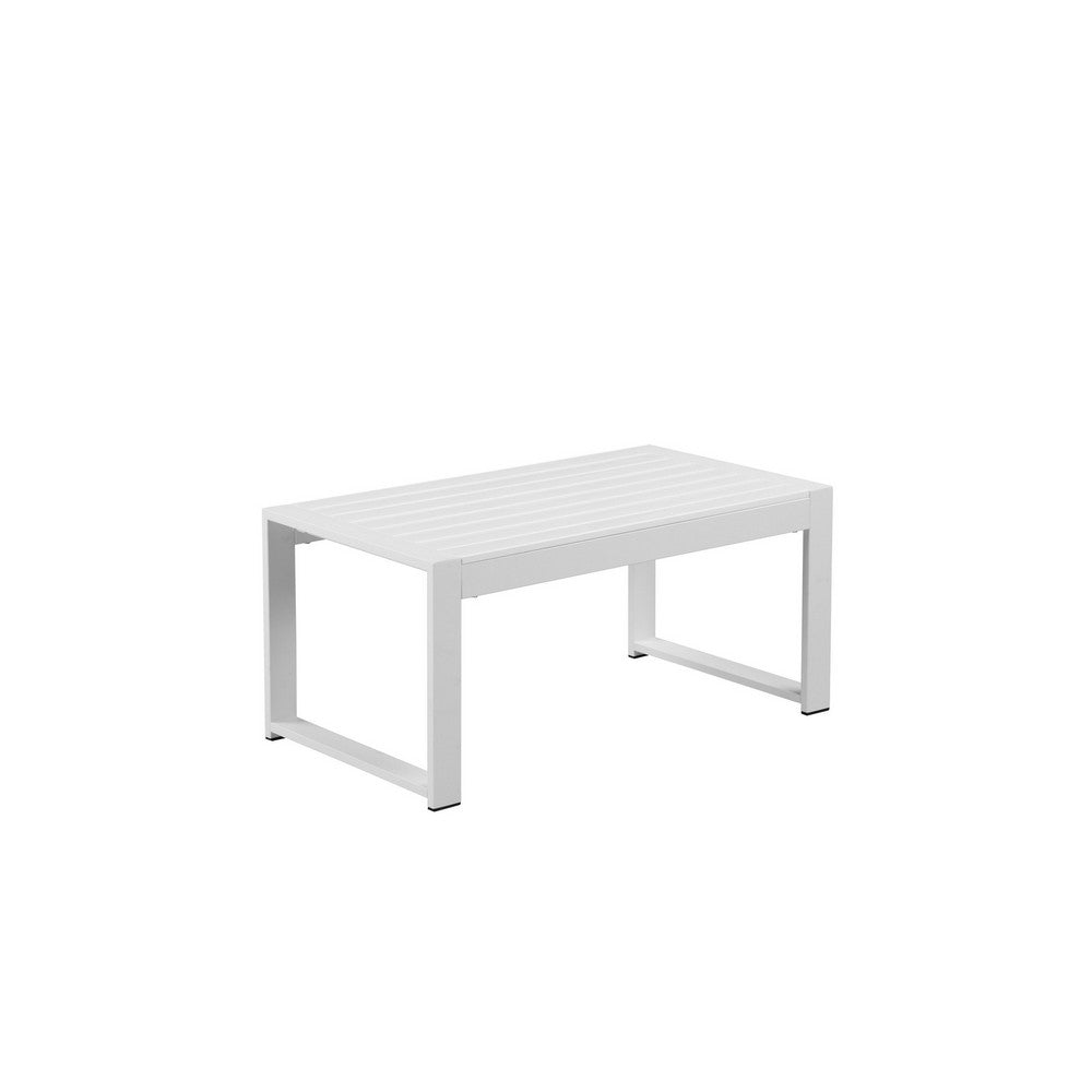 Lark 35 Inch Outdoor Coffee Table with White Aluminum Frame and Polyresin Top