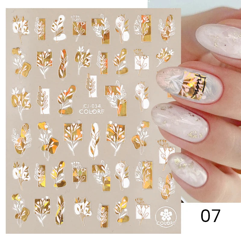 Glamorous 3D Nail Sticker Set, Red Flowers & Colorful Butterfly Leaf Pattern