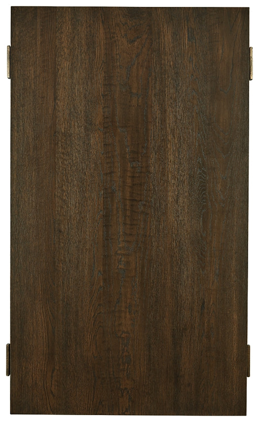 Modern Oak Veneer Cocktail Table with Antiqued Goldtone Base