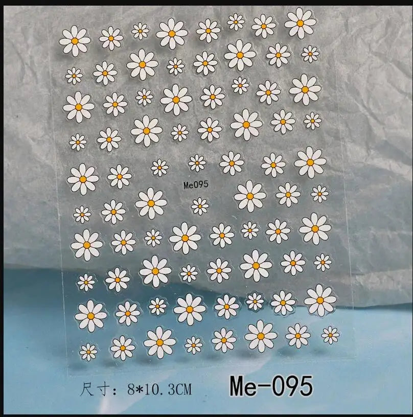 Elegant Daisy Flower Nail Art Stickers with Embossed Design