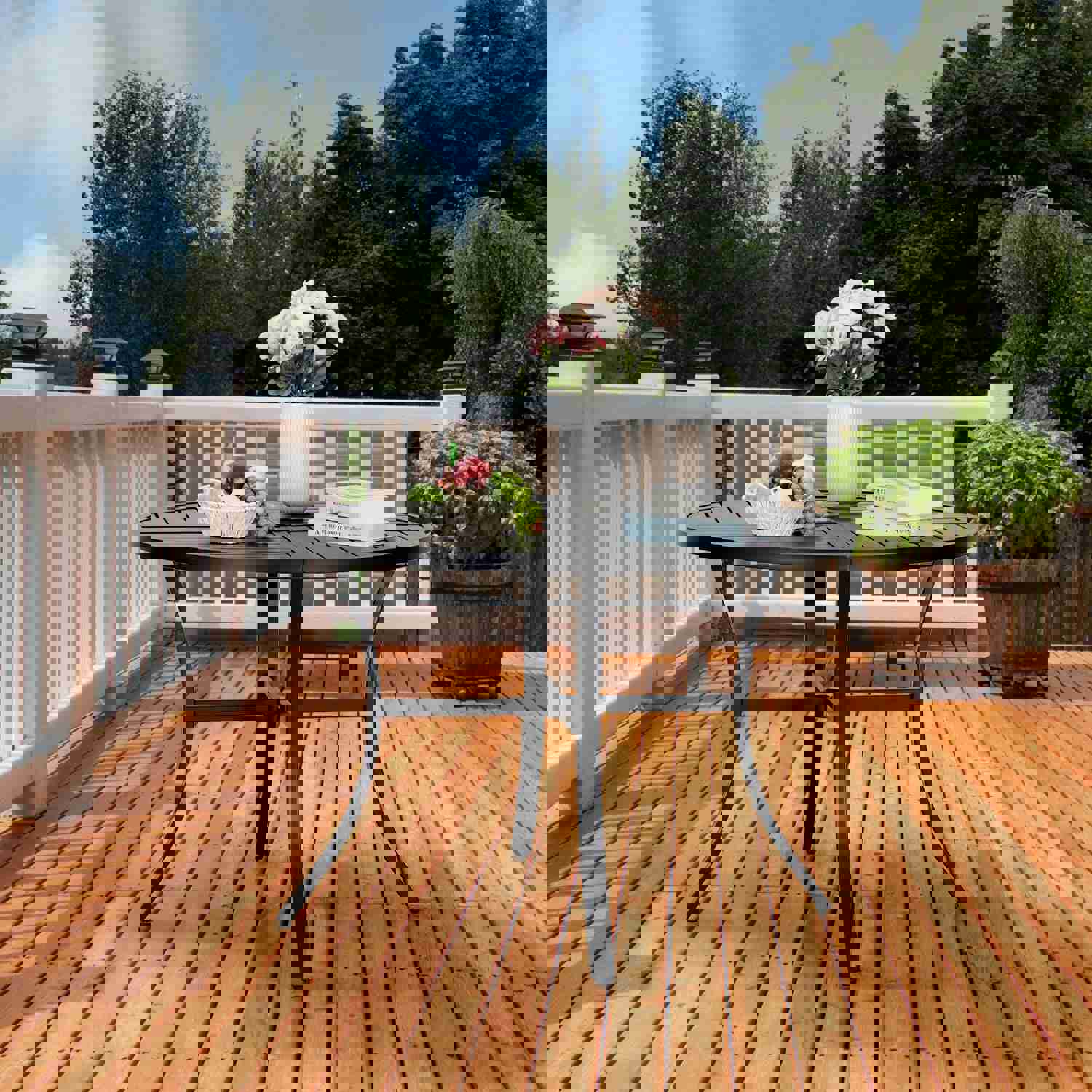 Phi Villa 42" Outdoor Metal Slat Steel Round Dining Table