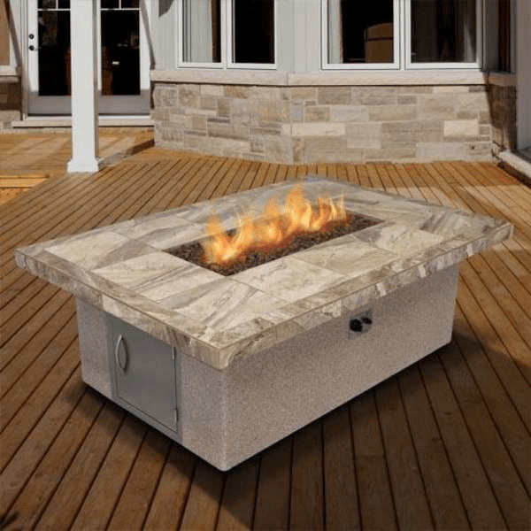 Cal Flame Rectangle Propane Gas Fire Pit with Dining Height and Tile Design