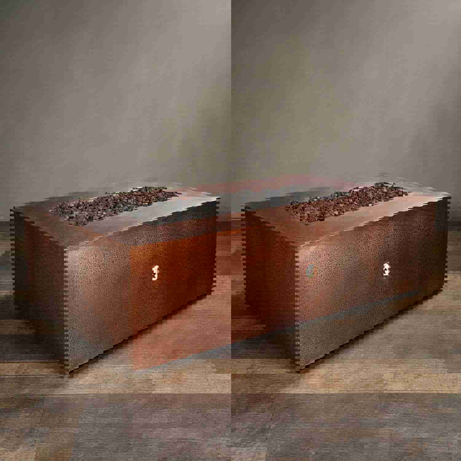 60 x 32 Moreno Gravity Rectangle Copper Gas Fire Pit - Luxurious Outdoor Heating